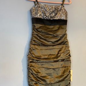Le chateau Green Brown Satin Dress